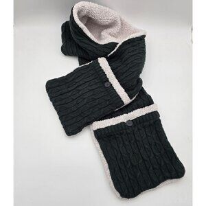 Knitted Cable Knit Scarf With Pockets For Women Dark Green Fleece Lined Warm